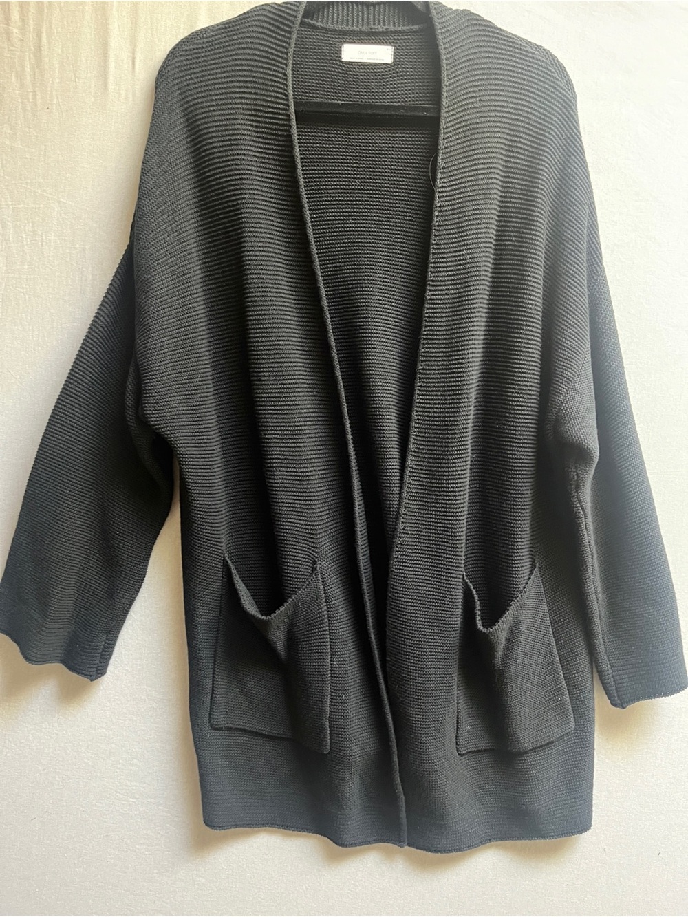 OAK + FORT Black Ribbed 100% Cotton Oversized Open Cardigan Size M
